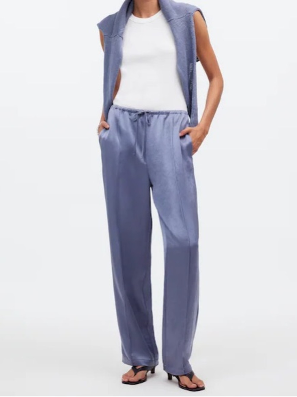 NWT Madewell Size XS Pintucked Slim Satin Pull-On Pants in Sunfaded Indigo